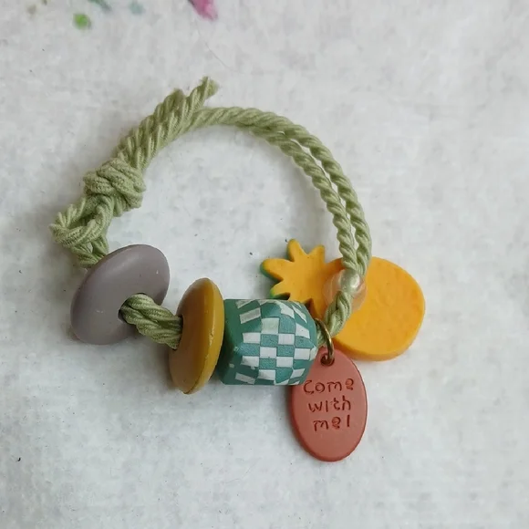 Tropical Pineapple Charm Elastic Corded Hair Tie - Picture 2 of 3